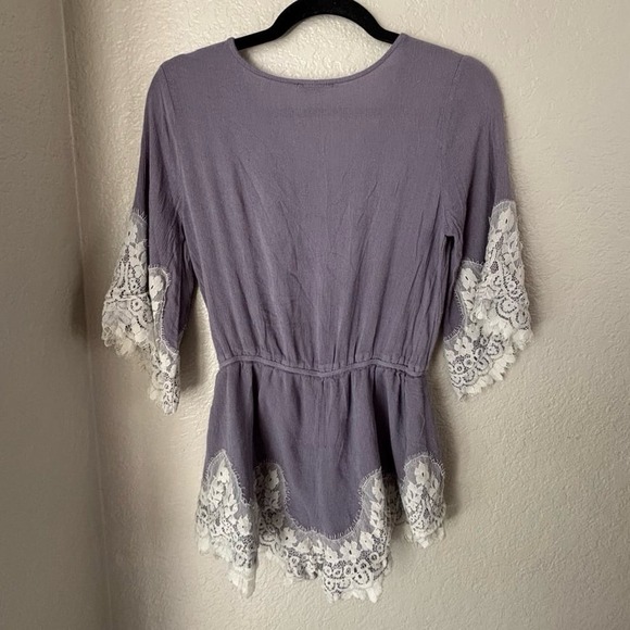 Umgee Purple lace trim babydoll Small Romper - Picture 7 of 9